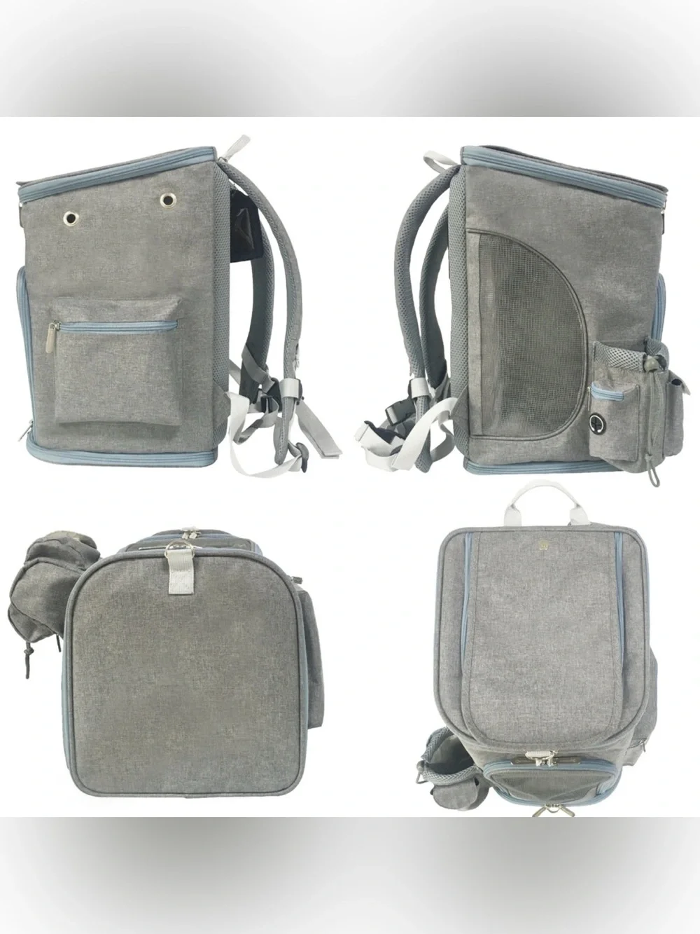 Mr. Peanuts Gray & Blue Convertible Small Pet Backpack & Crossbody Bag -Fleece